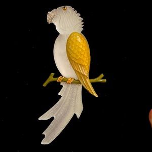 Alexis Bittar frosted lucite parrot brooch (5 1/4"H x 2 1/2"W) NEW in box